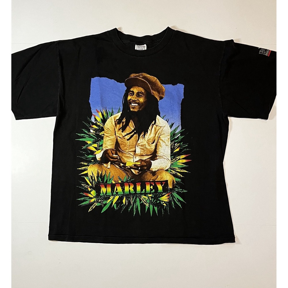 Vintage Bob Marley 1993 Herb Rap T-shirt Size XL Single Stitch Wild Oats Tag